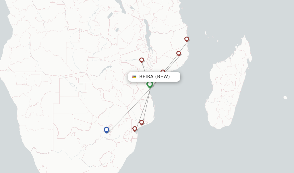 Route map with flights from Beira with LAM