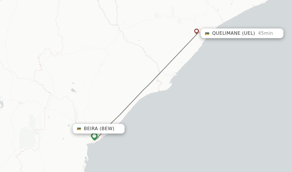 Flights from Beira to Quelimane route map