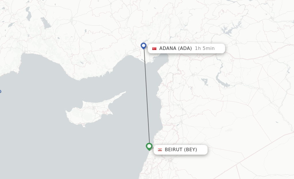 Flights from Beirut to Adana route map