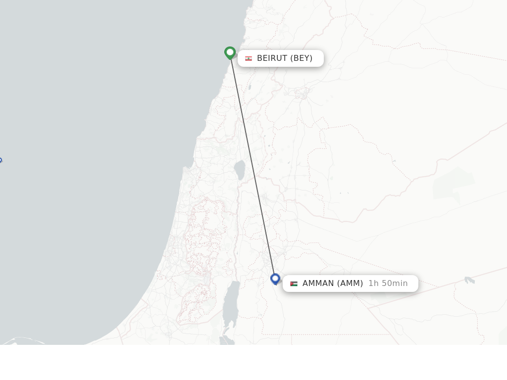 Flights from Beirut to Amman route map