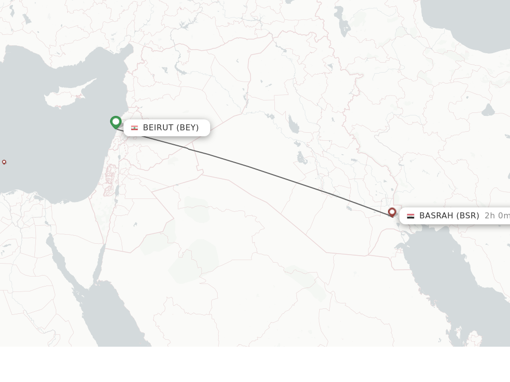 Flights from Beirut to Basrah route map