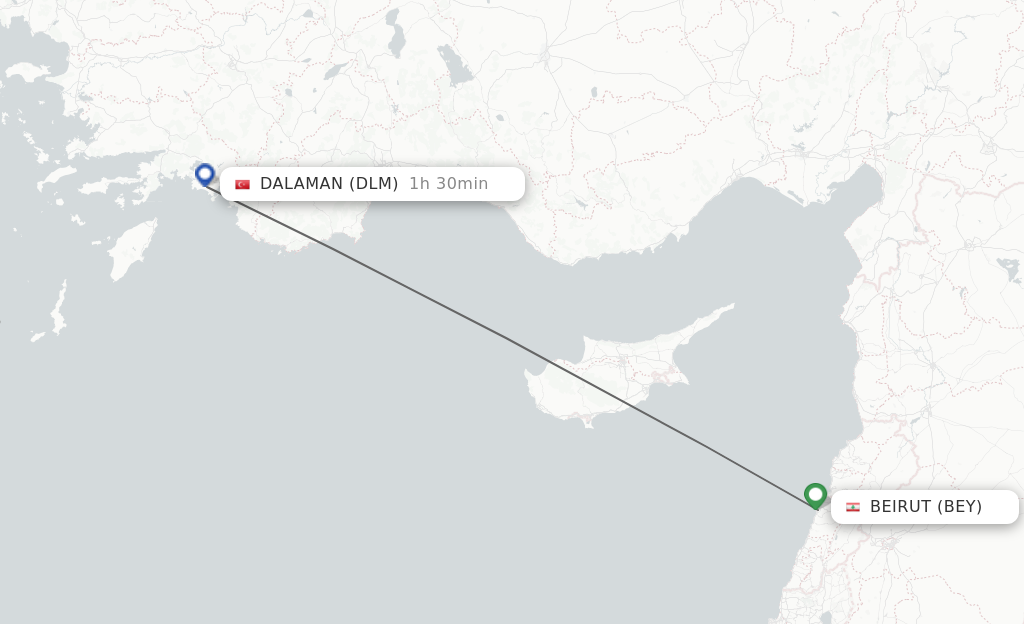 Flights from Beirut to Dalaman route map