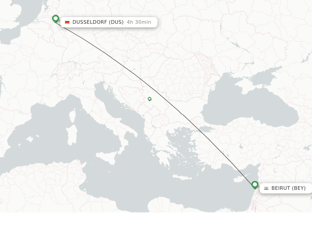 Flights from Beirut to Dusseldorf route map