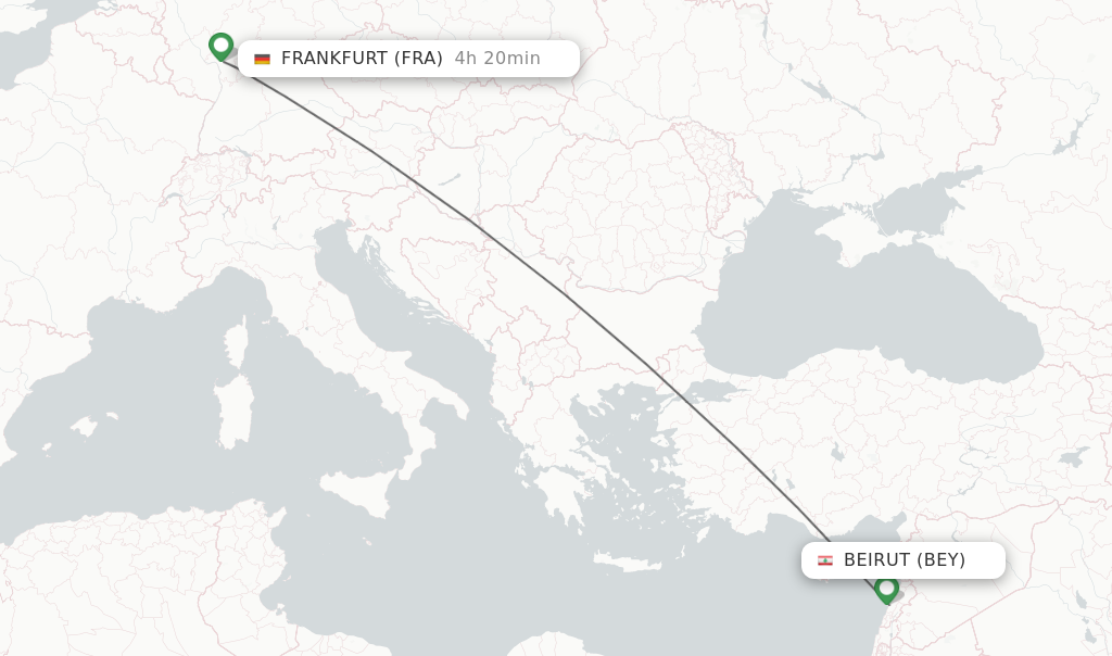 Flights from Beirut to Frankfurt route map