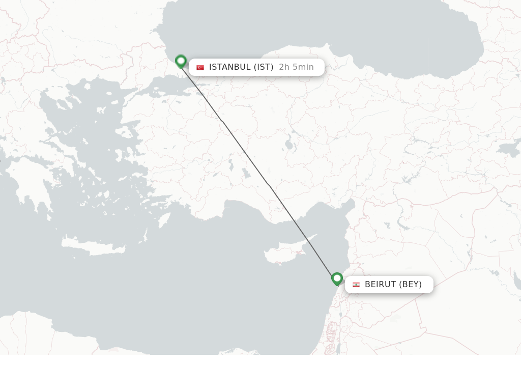 Flights from Beirut to Istanbul route map