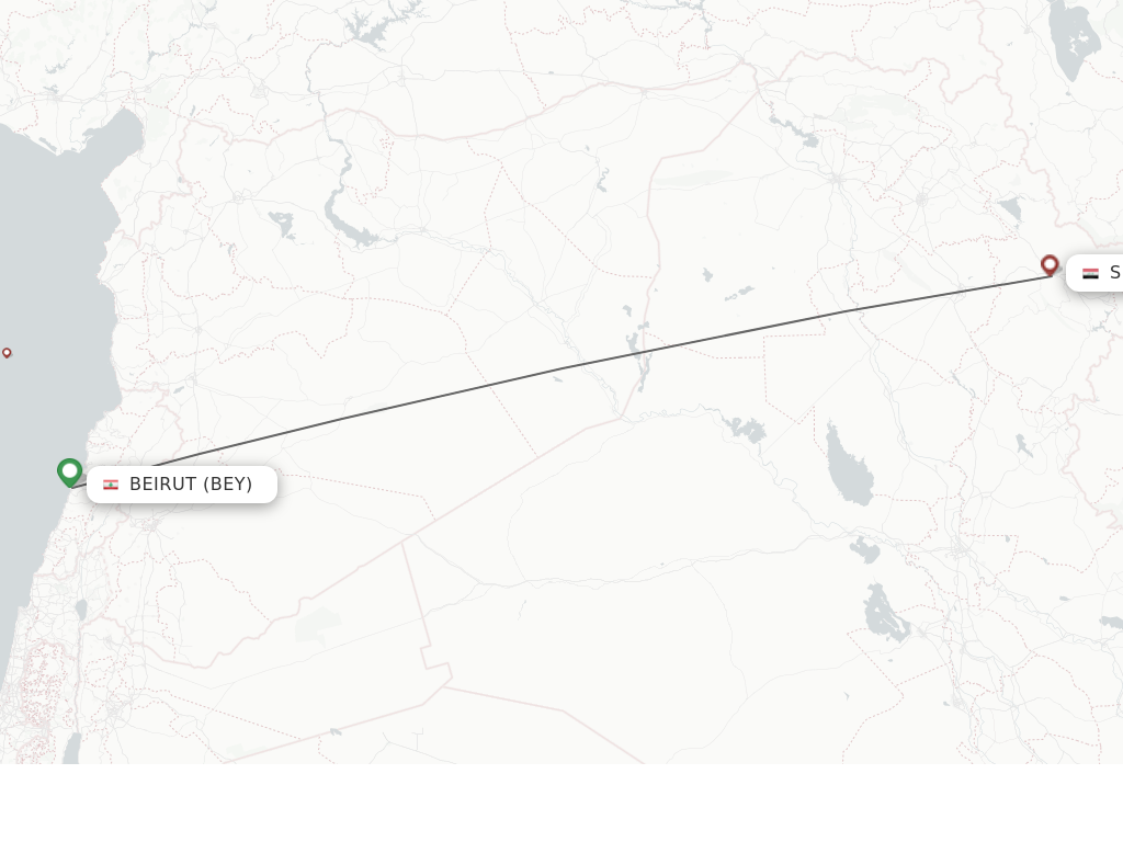 Flights from Beirut to Sulaimaniyah route map