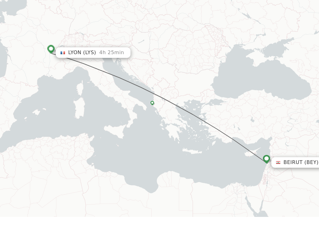 Flights from Beirut to Lyon route map