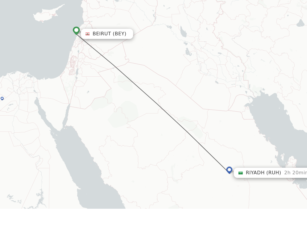 Flights from Beirut to Riyadh route map
