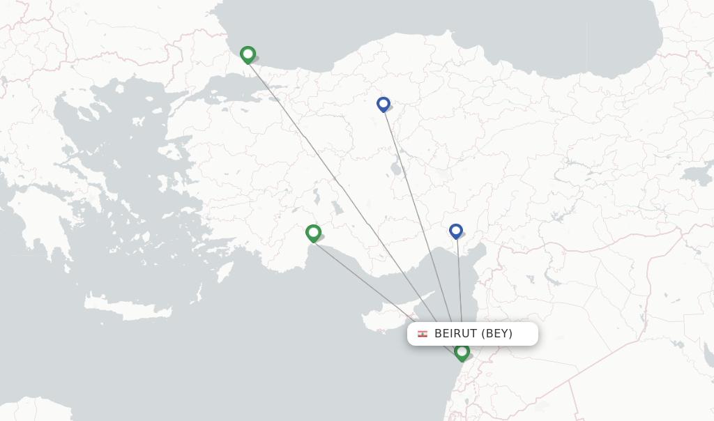 Route map with flights from Beirut with Turkish Airlines