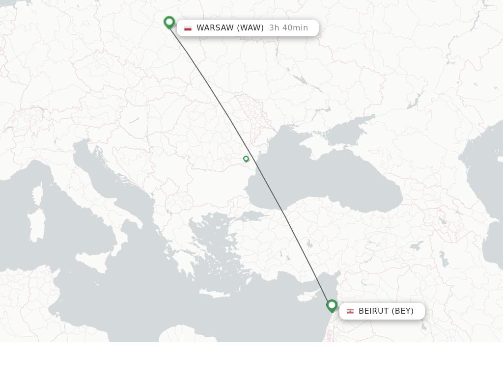 Flights from Beirut to Warsaw route map