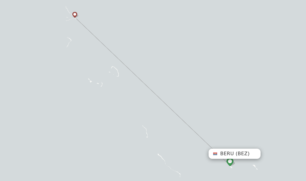 Route map with flights from Beru with Air Kiribati