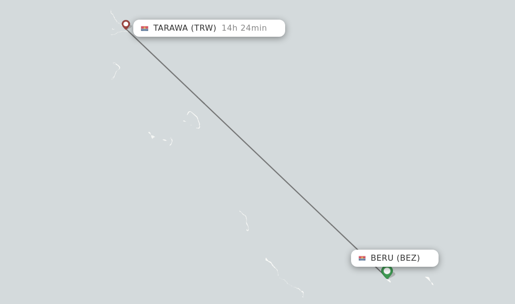 Flights from Beru to Tarawa route map