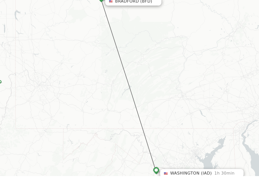 Flights from Bradford to Dulles route map