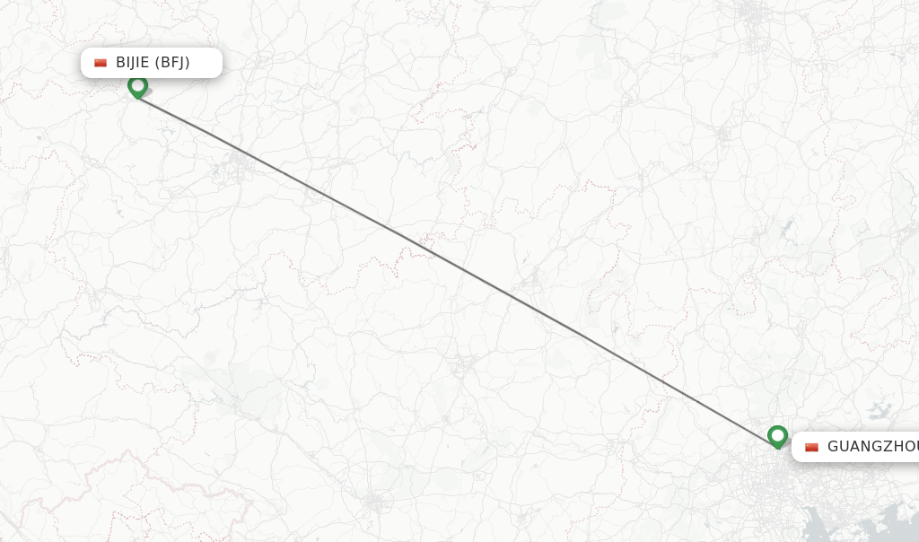 Flights from Bijie to Guangzhou route map