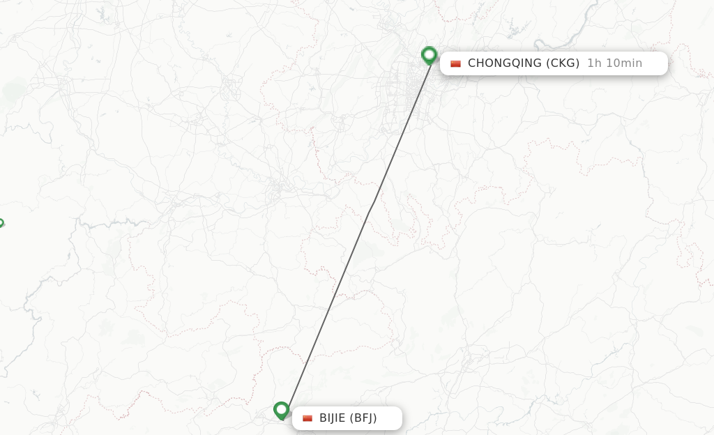 Flights from Bijie to Chongqing route map