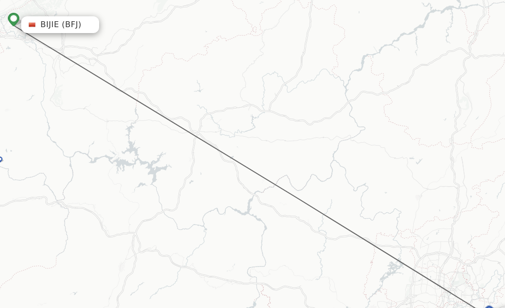 Flights from Bijie to Guiyang route map