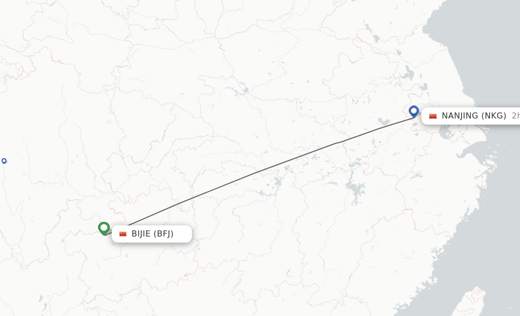 Flights from Bijie to Nanjing route map