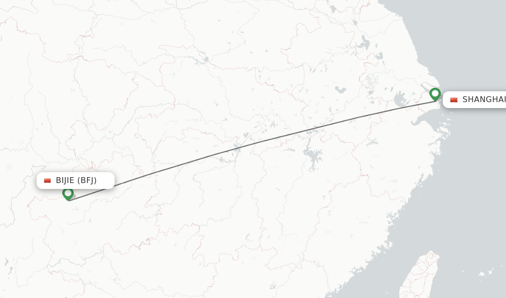 Flights from Bijie to Shanghai route map