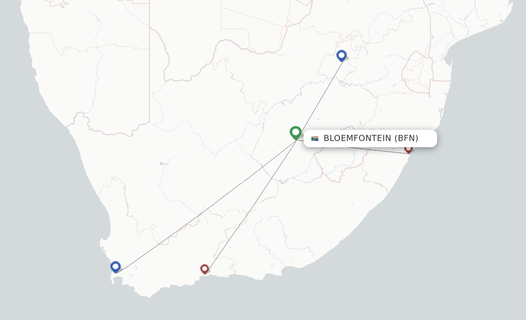 Route map with flights from Bloemfontein with CemAir