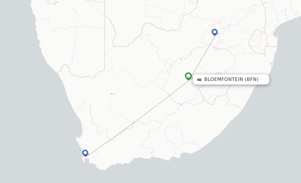 Route map with flights from Bloemfontein with Safair