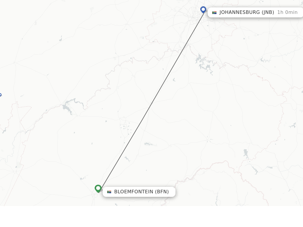 Flights from Bloemfontein to Johannesburg route map