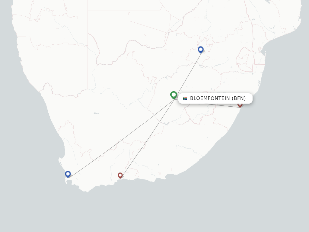 Flights from Bloemfontein to Port Elizabeth route map