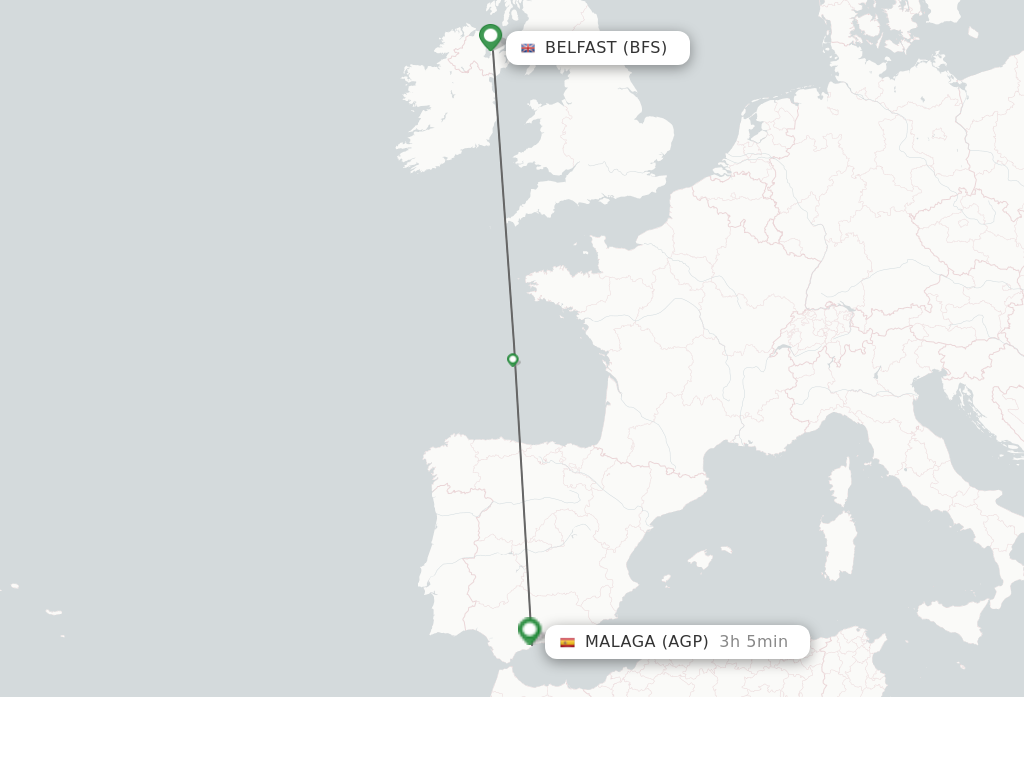 Flights from Belfast to Malaga route map