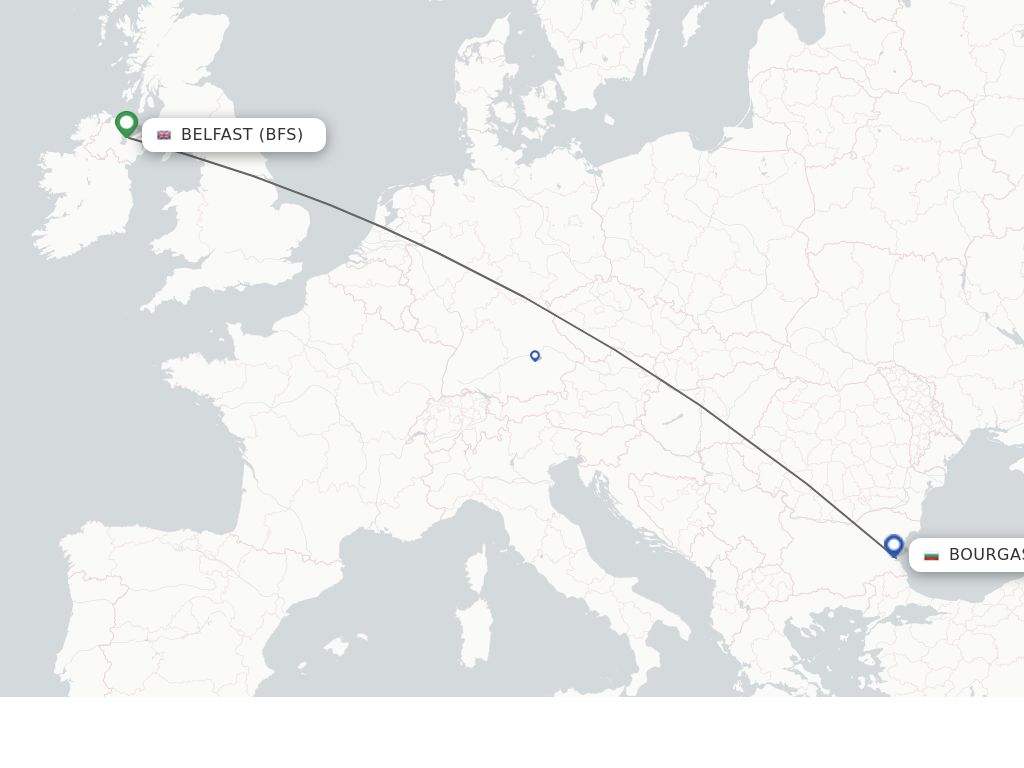 Flights from Belfast to Burgas route map