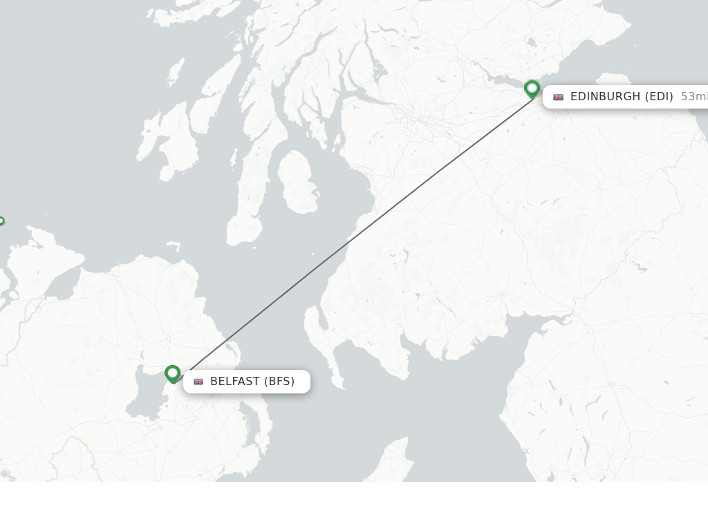 Flights from Belfast to Edinburgh route map