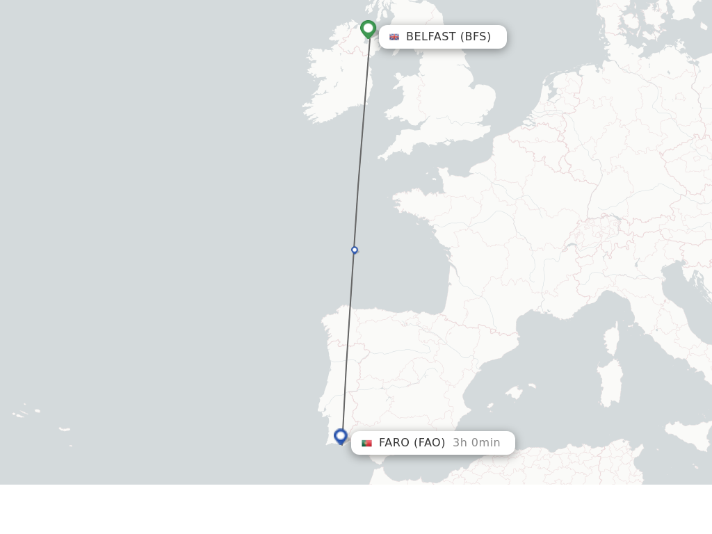 Flights from Belfast to Faro route map