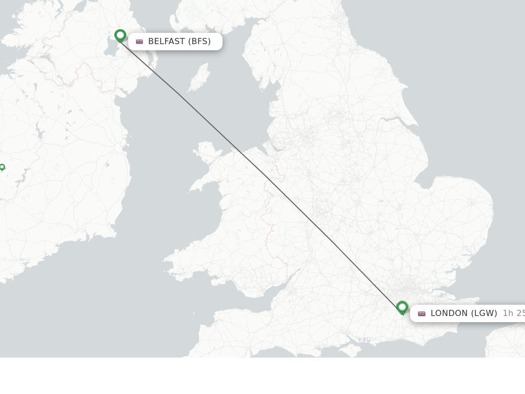 Flights from London to Belfast route map