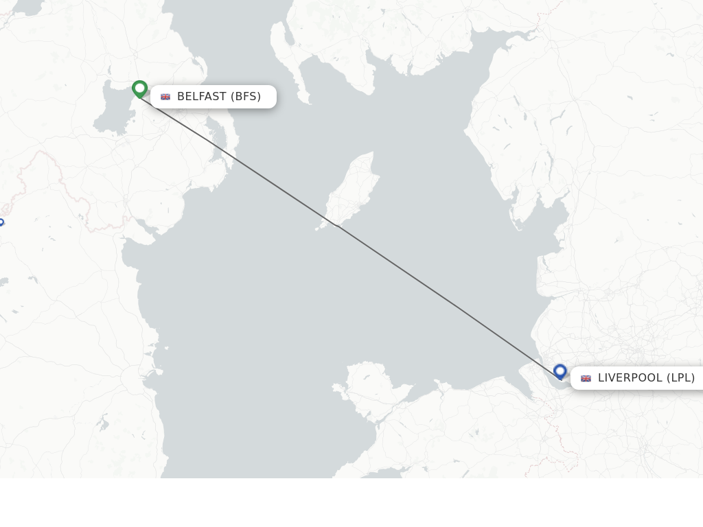 Flights from Liverpool to Belfast route map