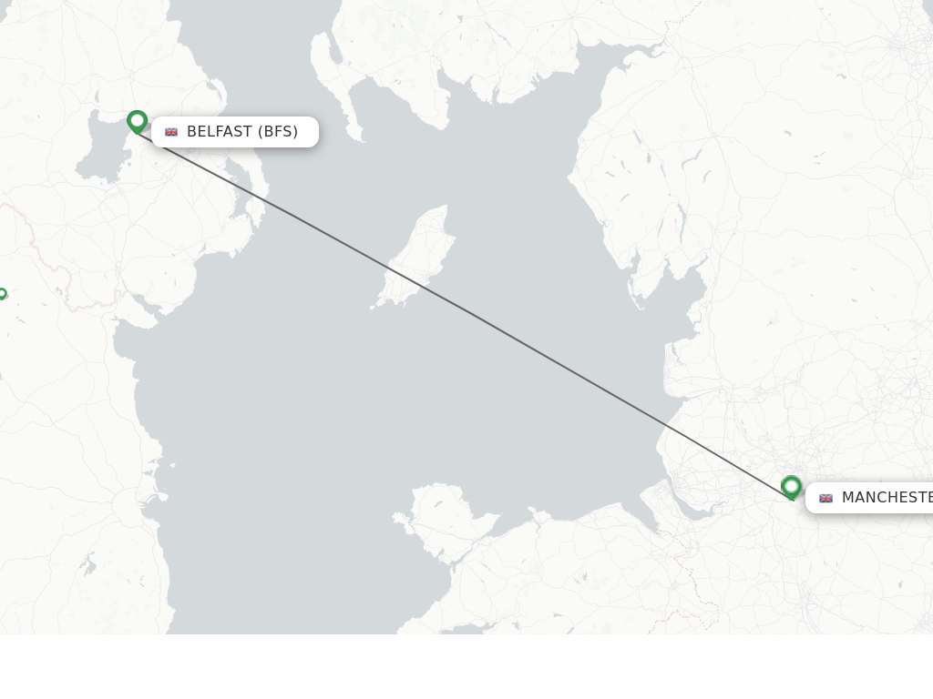 Flights from Manchester to Belfast route map