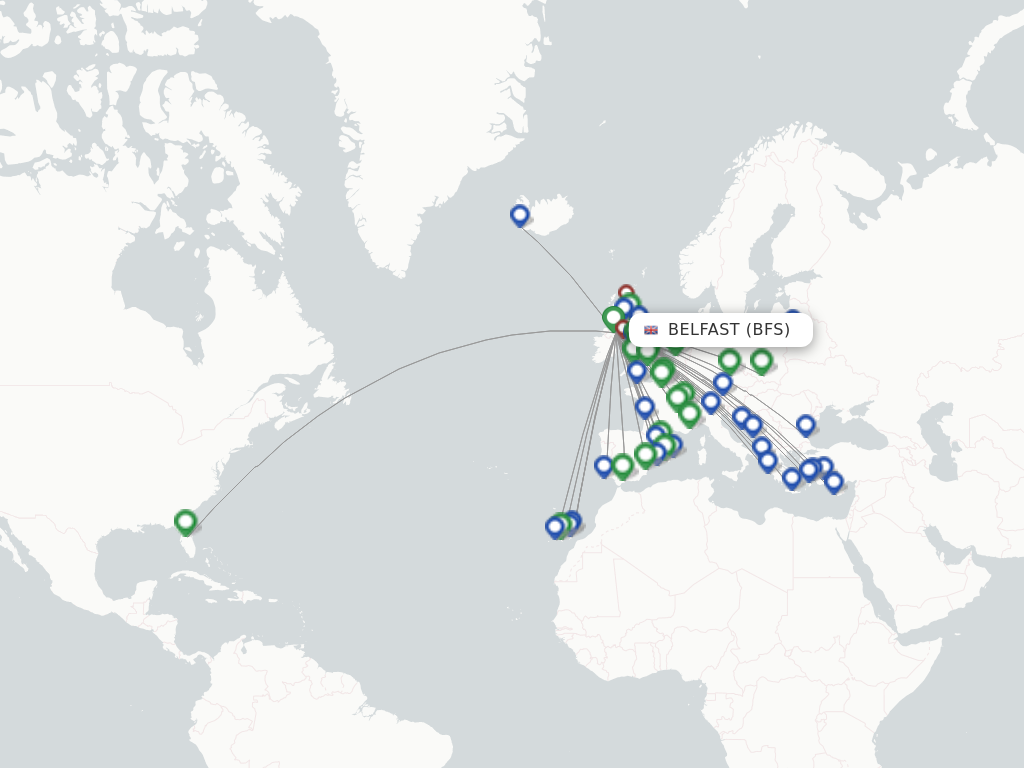 Flights from Belfast to Valencia route map
