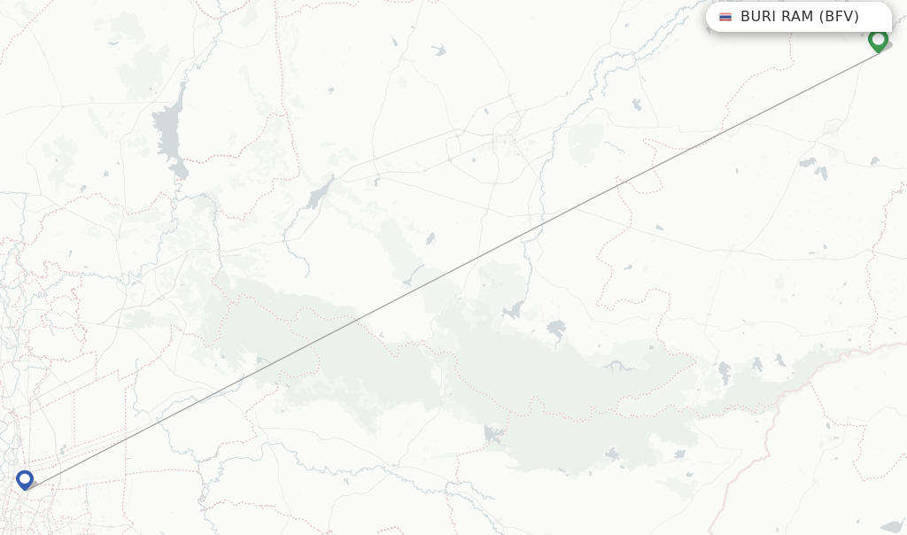 Route map with flights from Buri Ram with Thai AirAsia