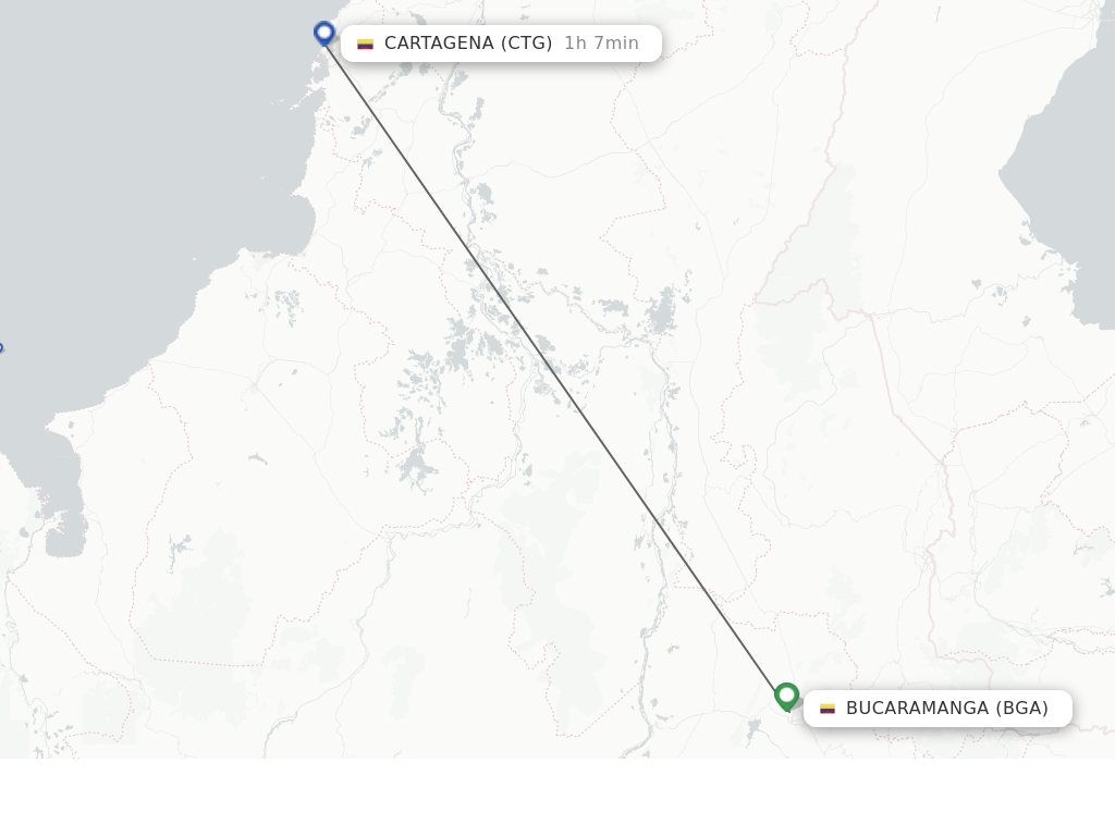 Flights from Bucaramanga to Cartagena route map