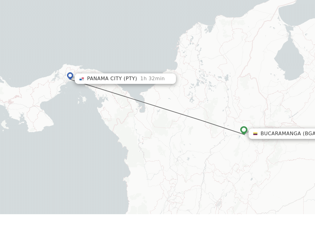 Flights from Bucaramanga to Panama City route map