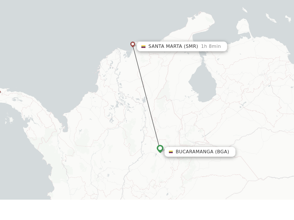 Flights from Bucaramanga to Santa Marta route map