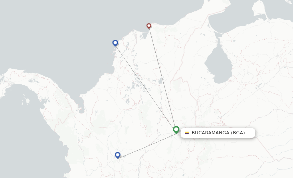 Route map with flights from Bucaramanga with 