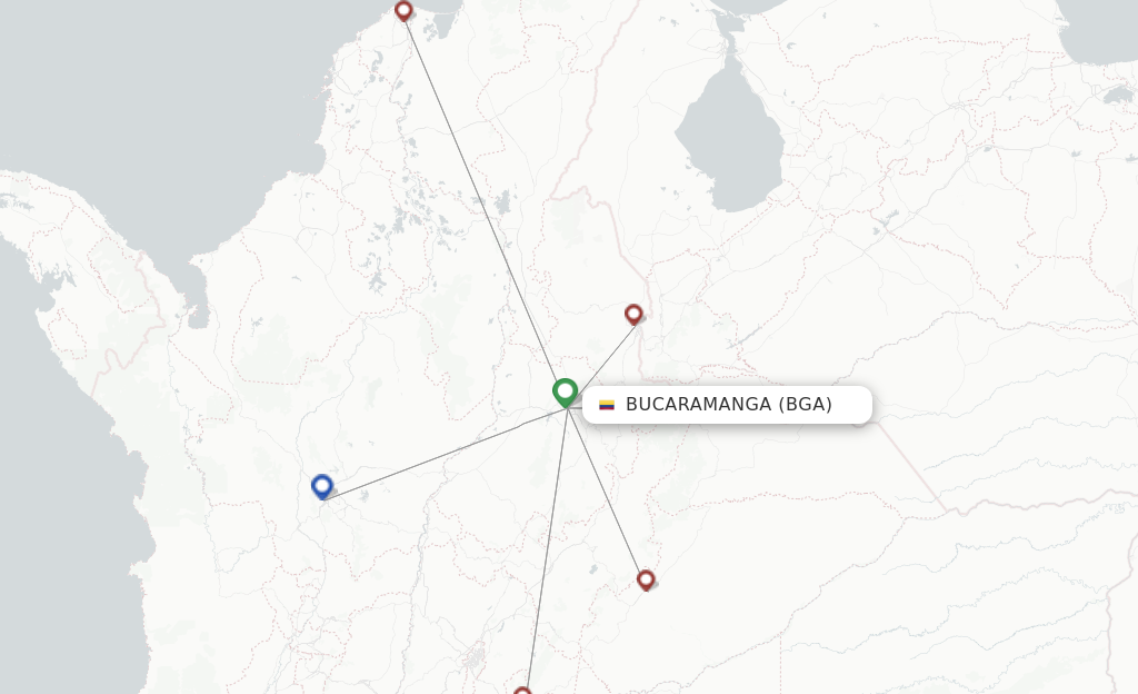 Route map with flights from Bucaramanga with EasyFly