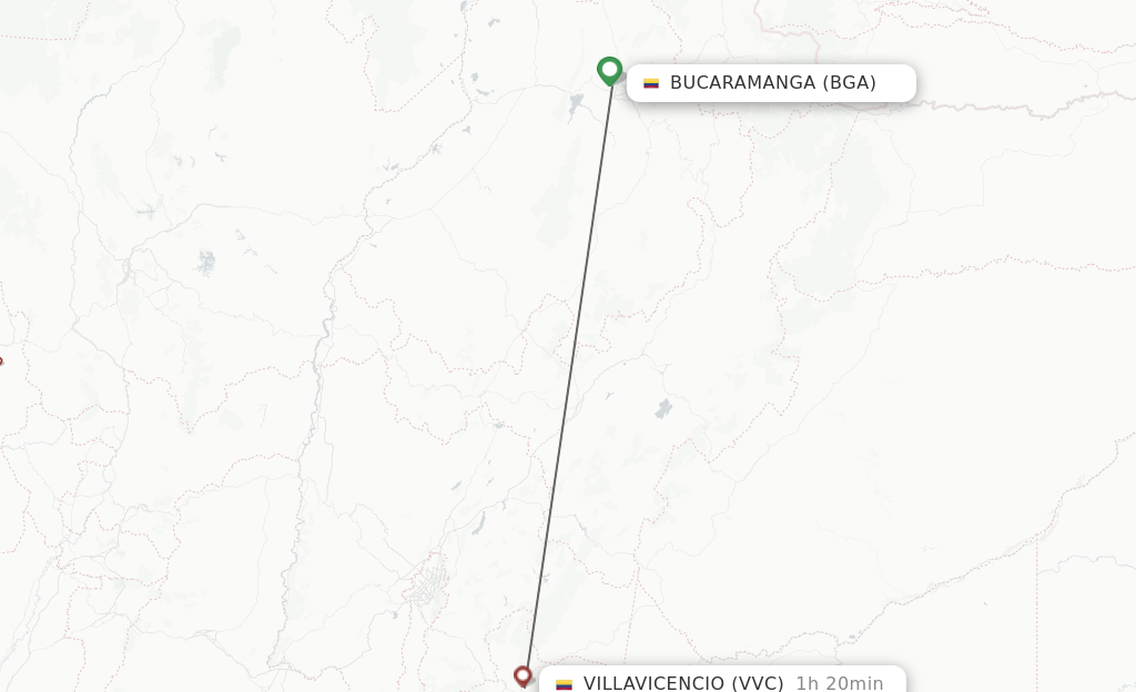 Flights from Bucaramanga to Villavicencio route map