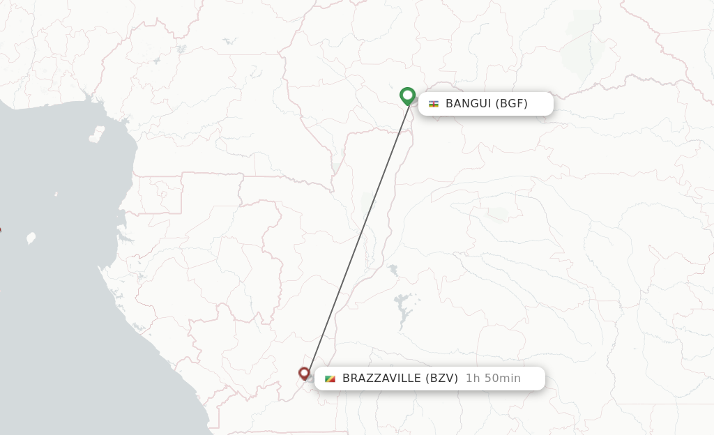 Flights from Bangui to Brazzaville route map
