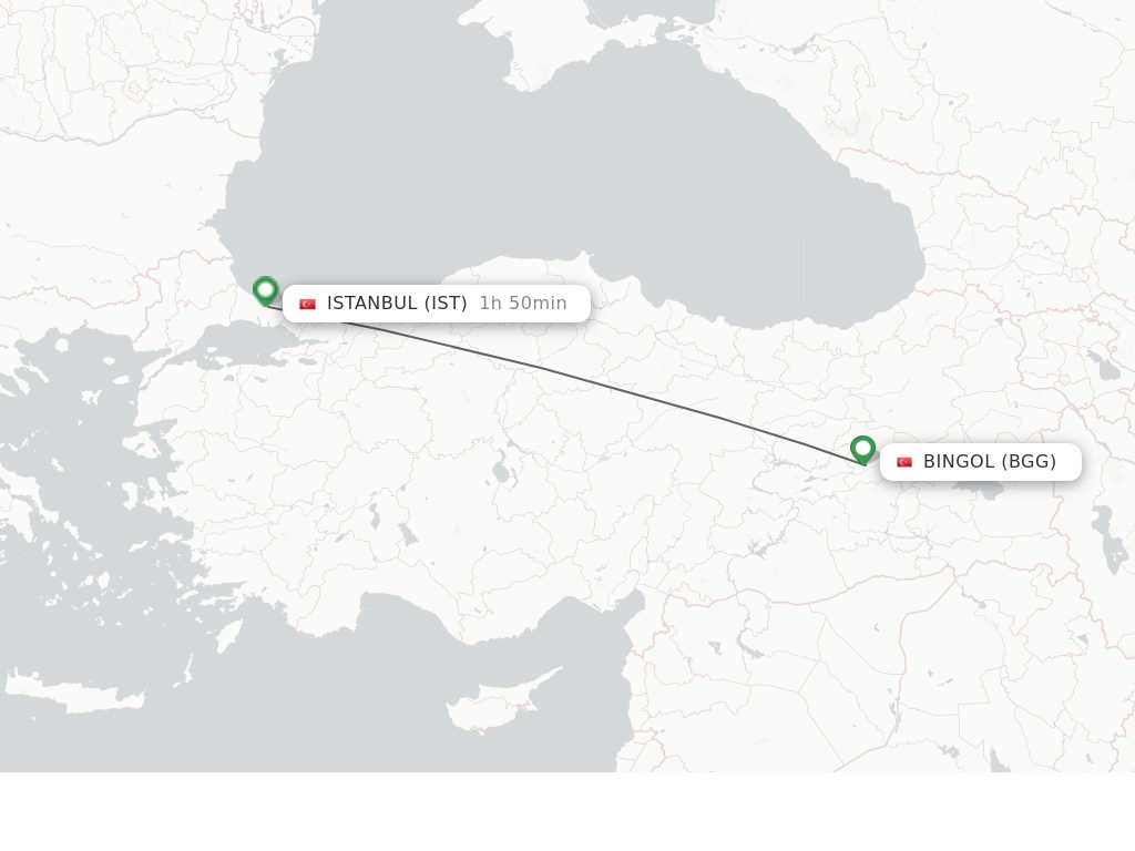 Flights from Bingol to Istanbul route map