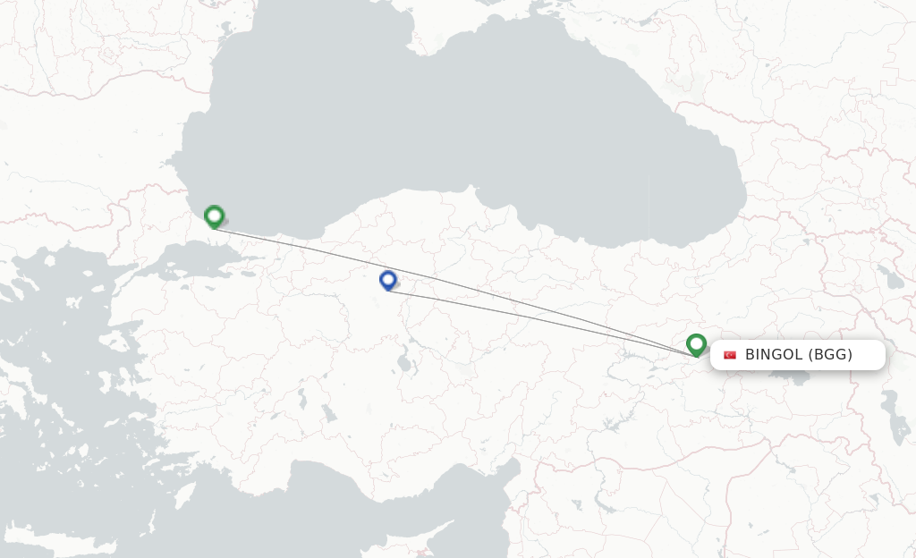 Route map with flights from Bingol with Turkish Airlines
