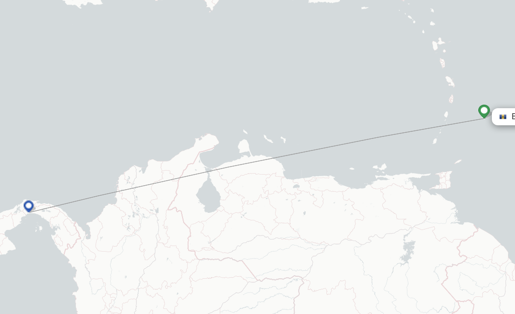 Route map with flights from Bridgetown with Copa Airlines