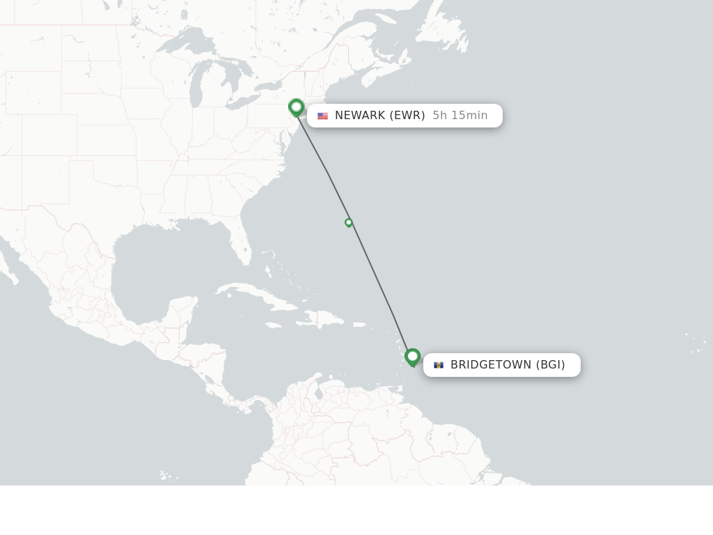 Flights from Bridgetown to New York route map