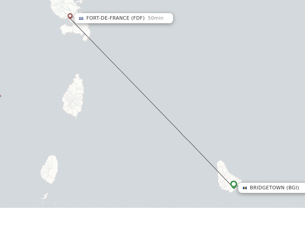 Flights from Bridgetown to Fort De France route map