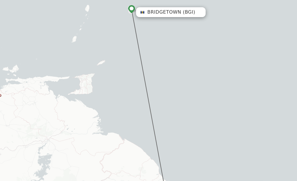 Flights from Bridgetown to Georgetown route map