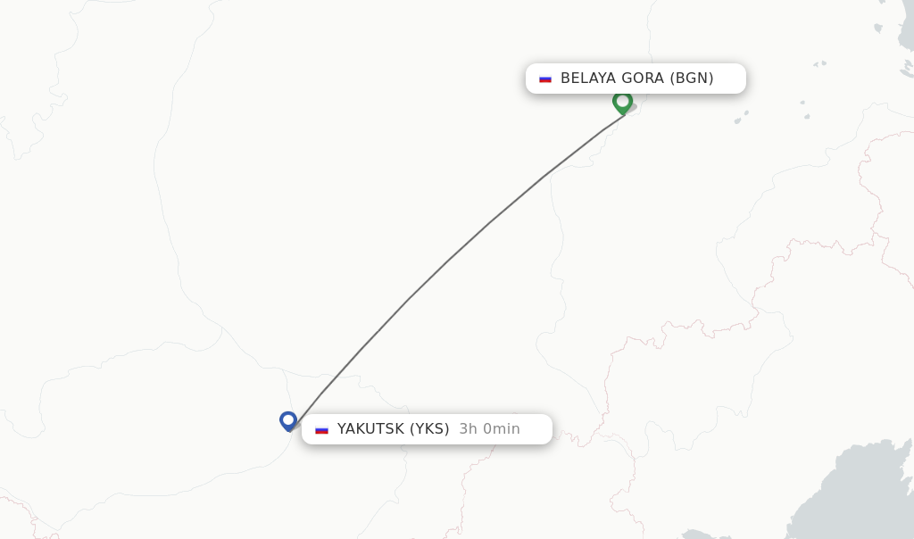 Flights from Belaya Gora to Yakutsk route map