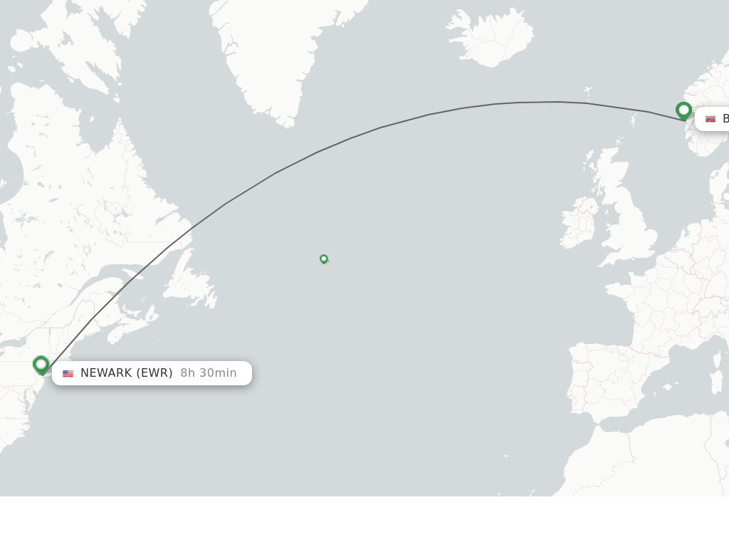 Flights from Bergen to New York route map